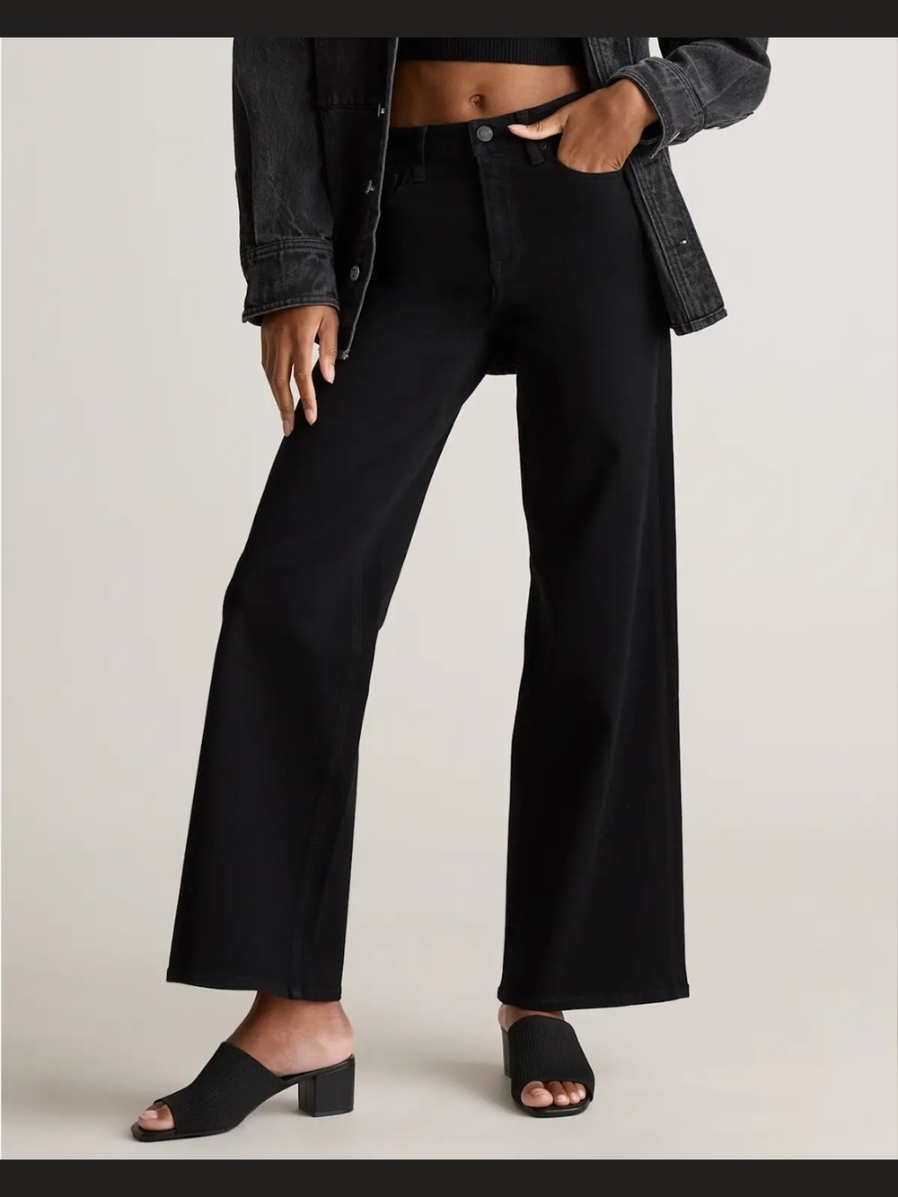 Quince Bella Stretch Wide Leg Jeans- 30" Inseam - Black - Picture 7 of 9